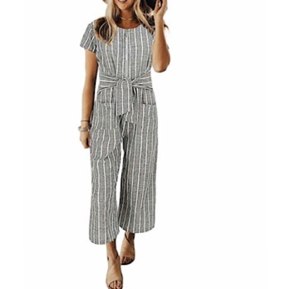 🆕 Linen Short Sleeves Wide Leg Palazzo Jumpsuit